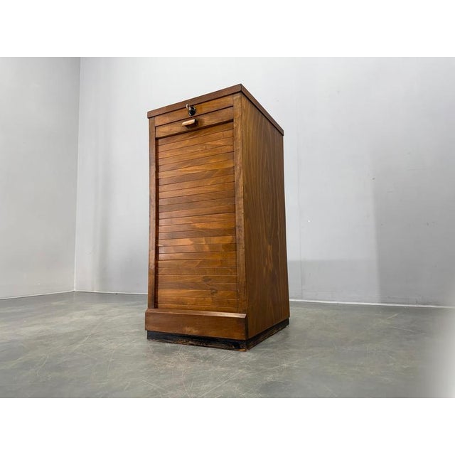 1940s Art Deco Tambour Office Cabinet in Beech, Czechoslovakia, 1940s For Sale - Image 5 of 18
