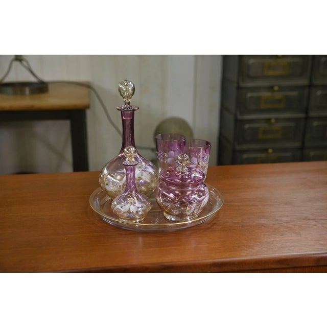 Pink Pink Blown Glass Carafes and Glasses, 1950s, Set of 6 For Sale - Image 8 of 13