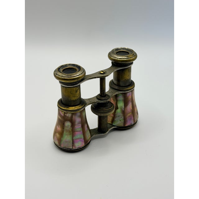 Antique French Mother of Pearl Opera Glasses in Aged Brass For Sale - Image 4 of 6