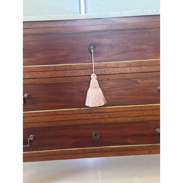 Wood Early 20th Century Louis XVI White Marble Top Mahogany Commode For Sale - Image 7 of 11