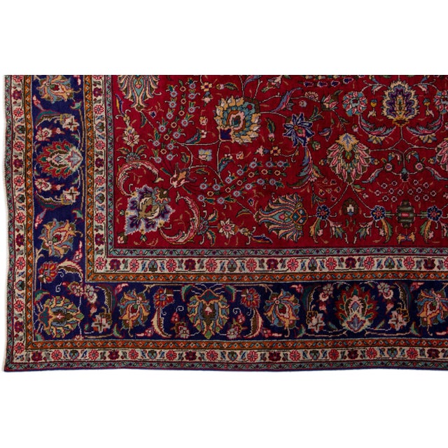 1960s Vintage Persian Tabriz Red Handmade Floral Wool Rug For Sale - Image 4 of 7