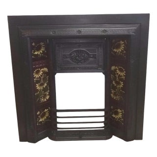 Antique Cast Iron Fireplace Insert with Original Tiles For Sale