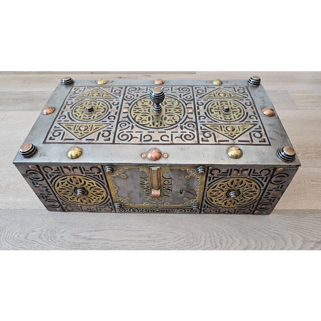 A rare and magnificent antique Tuareg peoples mixed metal mounted wooden chest / coffer / monumental table box. Most...
