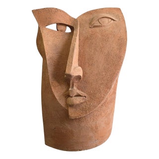 European Artist, Cubist Head Sculpture, 1970s, Terracotta For Sale