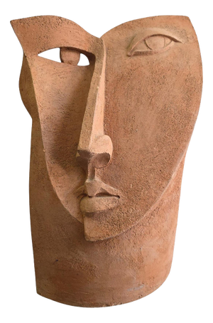 European Artist, Cubist Head Sculpture, 1970s, Terracotta