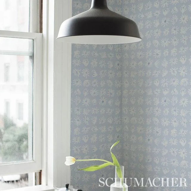 Schumacher Sample - Schumacher X Caroline Z Hurley Meadow Rock Wallpaper in Sky For Sale - Image 4 of 5
