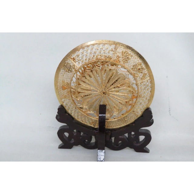 Chinese Gold Filigree Gilt Enamel Dragon Phoenix 3d Decorative Plate For Sale - Image 11 of 12