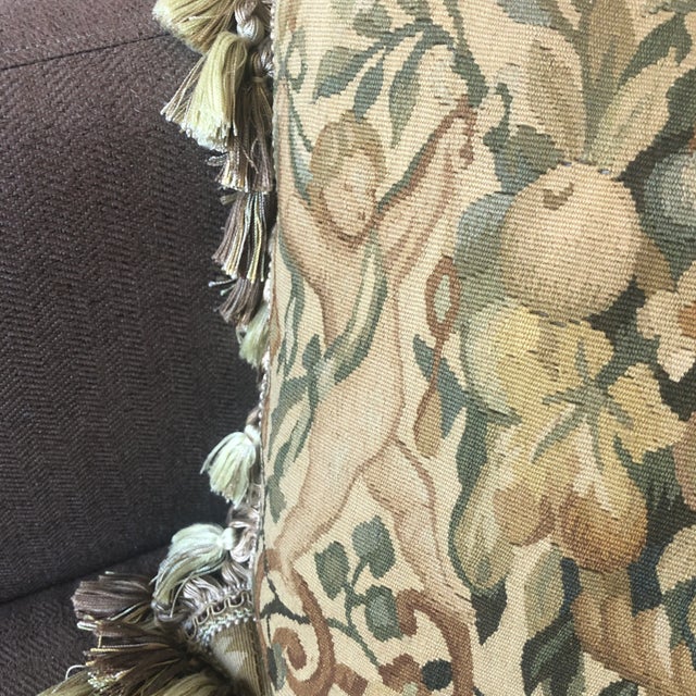 Vintage Recreated Mid 16th Century Hand-Woven Wool Tapestry Pillow For Sale - Image 9 of 12