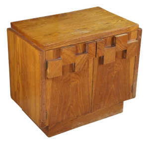 1970s Lane Staccato Mid Century Modern Oak Brutalist Nightstand Cabinet Side Table