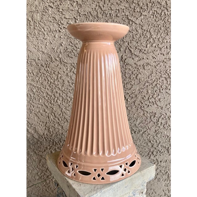 Art Deco Late 20th-Century Reticulated Earthenware Trumpet Vase With Attached Flower Frog For Sale - Image 3 of 13