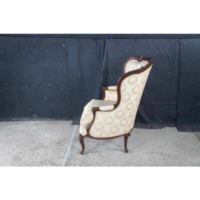 2 Antique French Louis XV Walnut Fauteuil Bergere Wingback Armchairs For Sale - Image 4 of 17