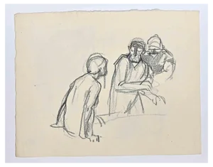 Hermann Paul, Les Hommes, Charcoal Drawing, Early 20th Century