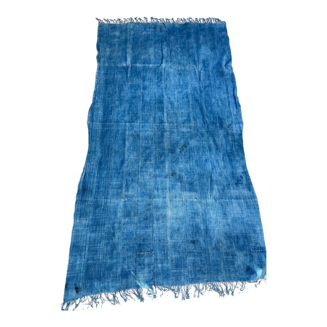 Vintage African Faded Indigo Denim Mossi Mudcloth 67” L X 37” W | No. 99 For Sale