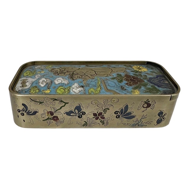 Late 19th Century Antique Chinese Scholar's Writing Box, Paktong & Champleve For Sale