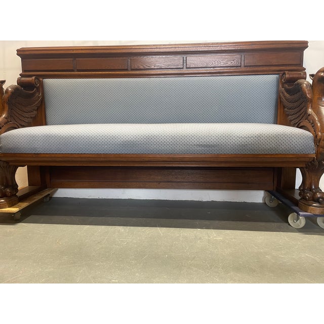 Antique German Oak Bench with Carved Griffins, 1890s For Sale - Image 10 of 12