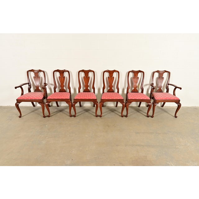 An outstanding set of six Queen Anne or Georgian style dining chairs By Henkel Harris USA, Circa 1970s Solid cherry wood...