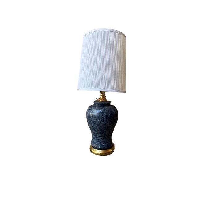 Vintage Alys Textured Blue Ceramic Table Lamp With Brass Base, 1970s Mid-Century Modern For Sale - Image 10 of 10