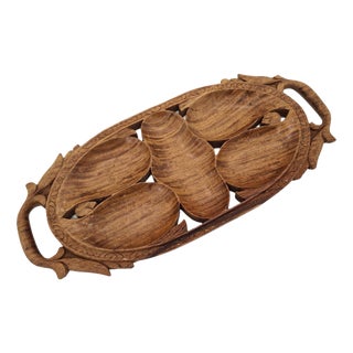 Hand-Carved Teak Tray, India, 1960s For Sale