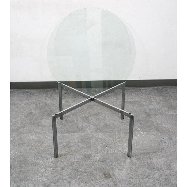 1960s Mid Century Modern Coffee Table Metal Round Glass Vintage Circular X Base Silver For Sale - Image 4 of 12