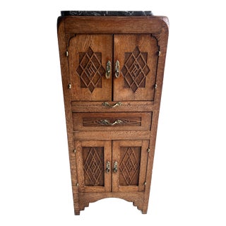 Art Deco French Oak Cabinet with Marble Top, 1930 For Sale