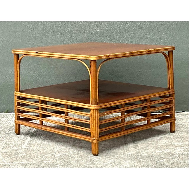 Tan Vintage Stick Rattan Side Table For Sale - Image 8 of 12
