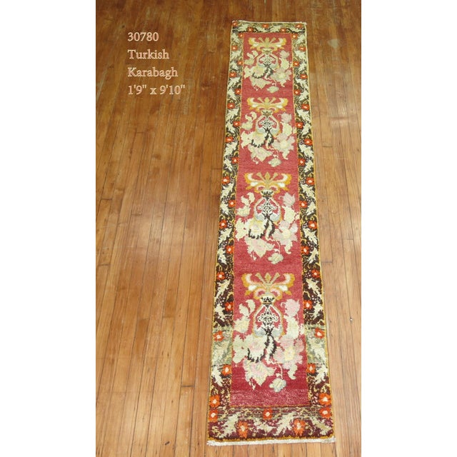Contemporary Narrow Floral Turkish Red Large Flower Turkish 20th Century Wool Runner For Sale - Image 3 of 6