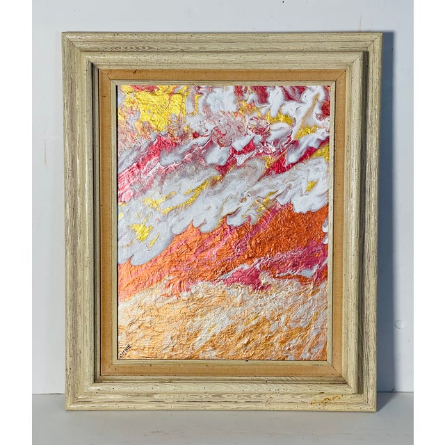 Abstract Abstract Painting on Canvas Three Shades of Gold Framed For Sale - Image 3 of 5