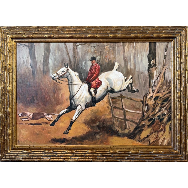 Large Fox Hunting Oil Painting Horse Rider Equestrian Scene English Sporting Art For Sale