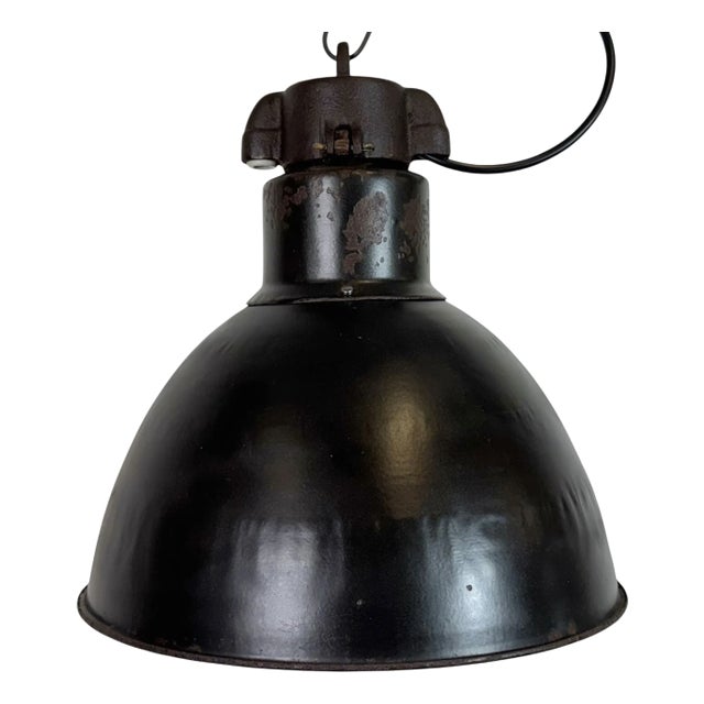 Industrial Bauhaus Black Enamel Pendant Light from Elektrosvit, 1930s For Sale