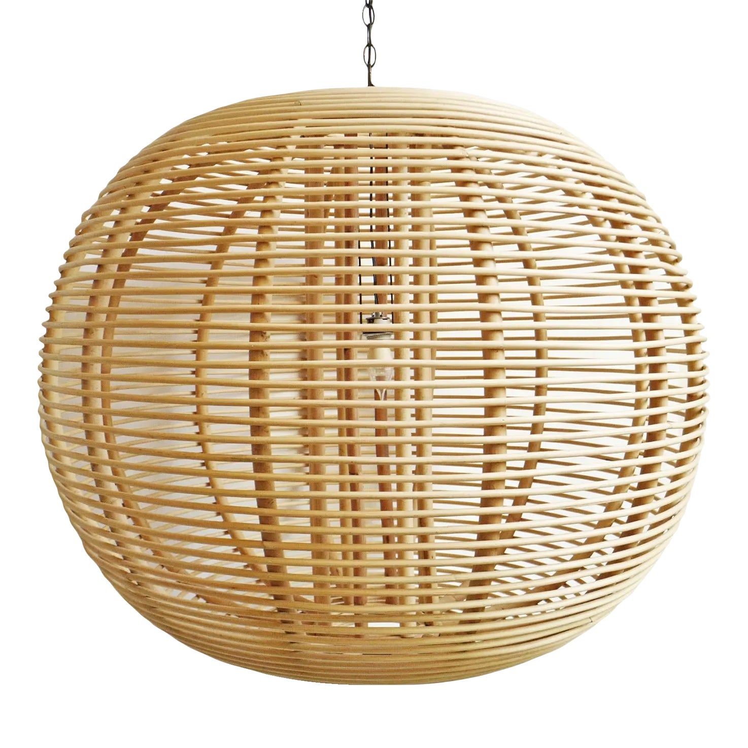 Contemporary Large Rattan Moon Stick Pendant Light | Chairish