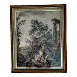 Late 18th Century Framed Colorized Engraving "Le Bain Trouble" by Marguerite Therese Maugein 18th Century Female Engraver For Sale