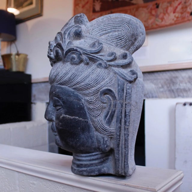 Chinese Carved Stone Buddhistic Head, (Bodhisattva) For Sale - Image 11 of 13