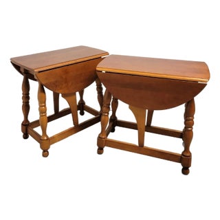 Pair 1970s American Solid Cherry Drop-Leaf Tables by Athens Table Co. For Sale