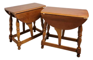 Pair 1970s American Solid Cherry Drop-Leaf Tables by Athens Table Co.