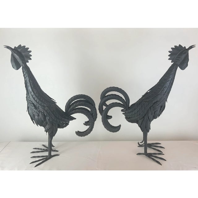 Black Pair of Vintage Wrought Iron Roosters For Sale - Image 8 of 12
