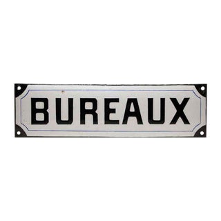 Black & White Enamel French Bureaux Sign For Sale