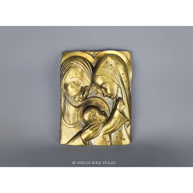 Antique Gilt Metal Holy Family Wall Hanging Plaque This high relief plaque is made from gilt metal. Lots of beautiful and...