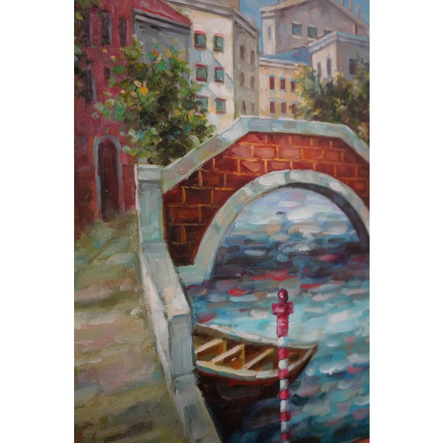 Gold Vicentini Artist Signed Venice Canal Framed Oil Painting on Canvas For Sale - Image 8 of 11