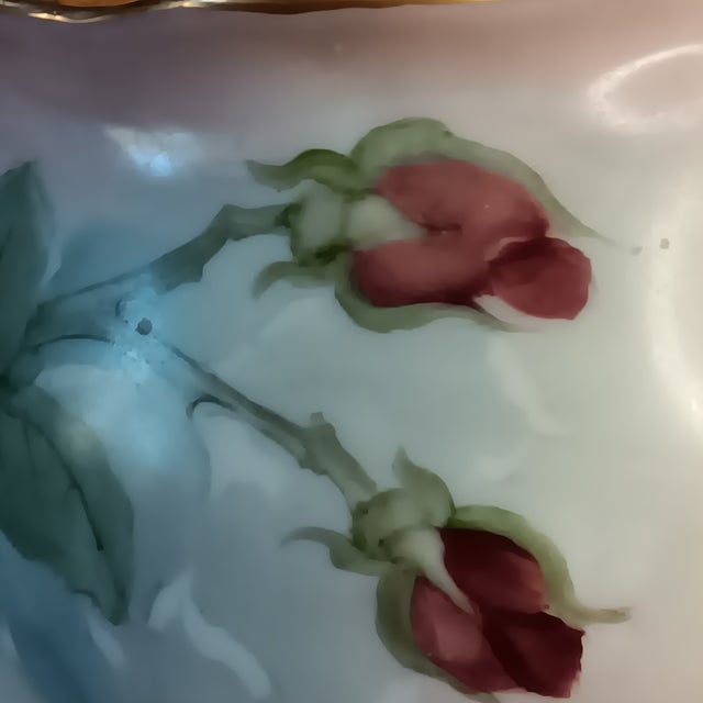 VTG Floral Handpainted Porcelain Jardiniere Rose Bowl Vase Gold Three Footed 5" For Sale - Image 15 of 17