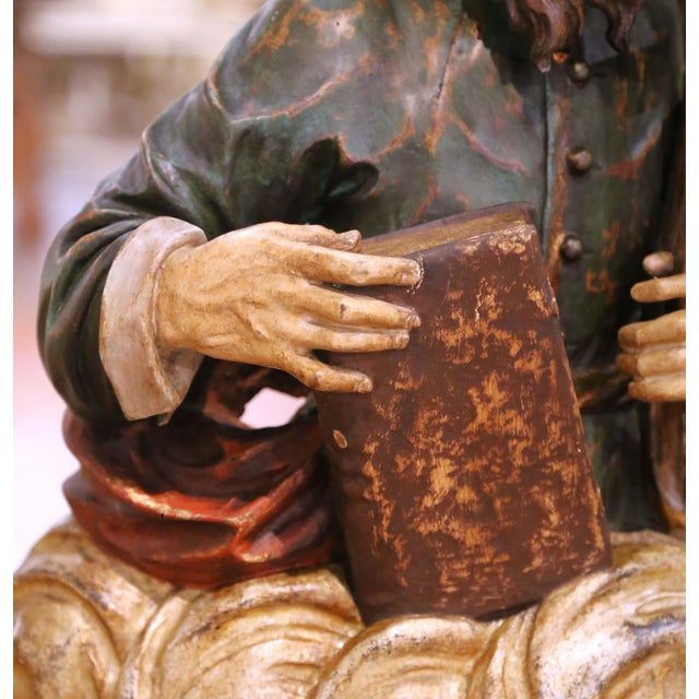 17th Century 17th Century Polychrome Carved Wood Sculpture of Saint Thomas the Apostle For Sale - Image 5 of 9