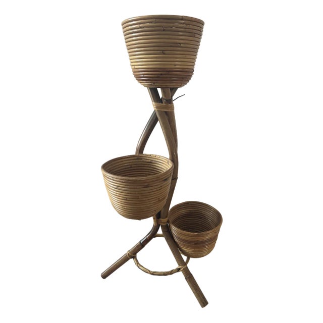 Rattan and Bamboo Vase, 1970s For Sale