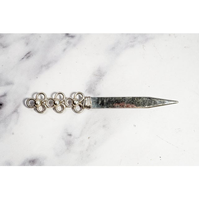 Handmade Vintage Sterling Silver 925 Luxury Desk Letter Opener Sculptural Openwork Floral Handle For Sale In New York - Image 6 of 10