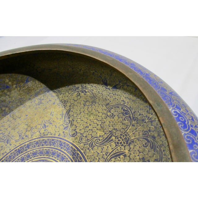 Navy Blue Antique Chinese Dark Blue Enamel Shallow Bowl 1920s For Sale - Image 8 of 11