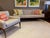 Custom sofa in the styling of Robsjohn-Gibbings Widdicomb, custom tufting in the style of Florence Knoll in classic Kravet...