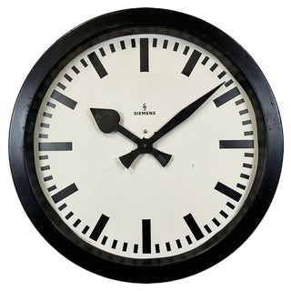 Black Industrial Factory Wall Clock from Siemens, 1950s For Sale