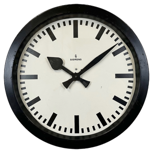 Black Industrial Factory Wall Clock from Siemens, 1950s