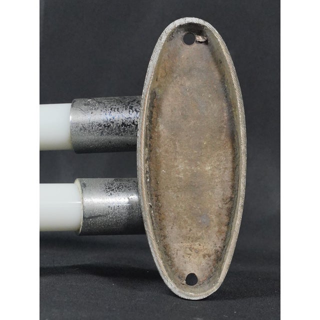 Metal European Mid Century Nickel & Milk Glass Double Arm Towel Rack For Sale - Image 7 of 7