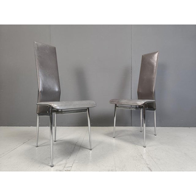 Gray Vintage Dining Chairs by Giancarlo Vegni for Fasem, 1980s, Set of 8 For Sale - Image 8 of 11