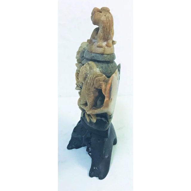 Vintage Carved Chinese Soapstone Incense Burner With Three Foo Dogs For Sale - Image 9 of 13