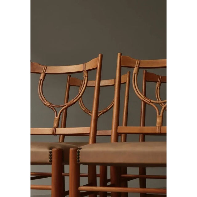 Cherry and Leather Model 2238 Dining Chairs by Josef Frank for Svenskt Tenn, Sweden, 1957, Set of 4 For Sale - Image 3 of 18